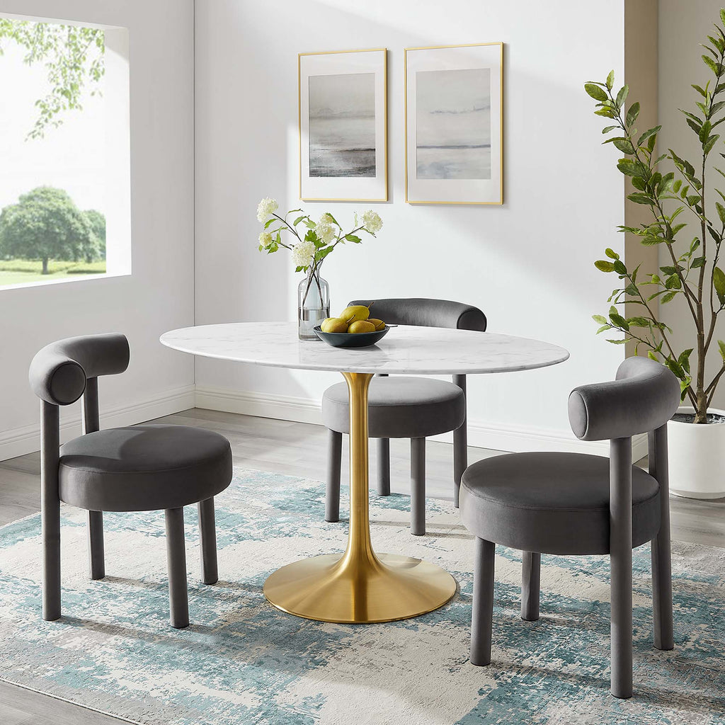 Lippa 54" Oval Faux Marble Dining Table - Gold White