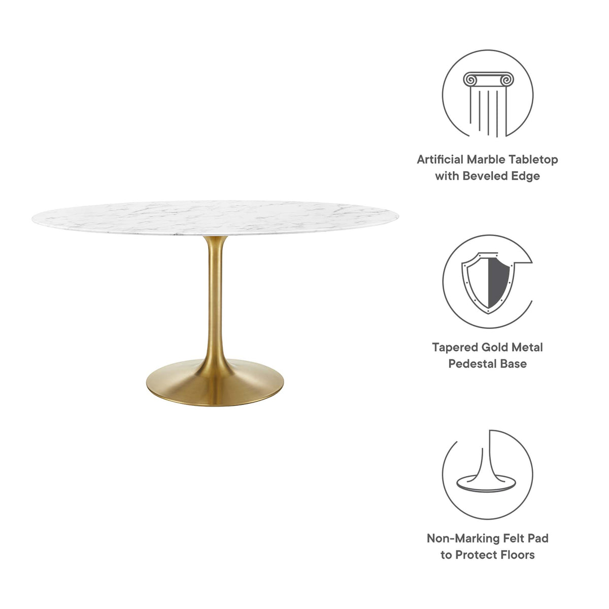 Lippa 60" Oval Faux Marble Dining Table - Gold White