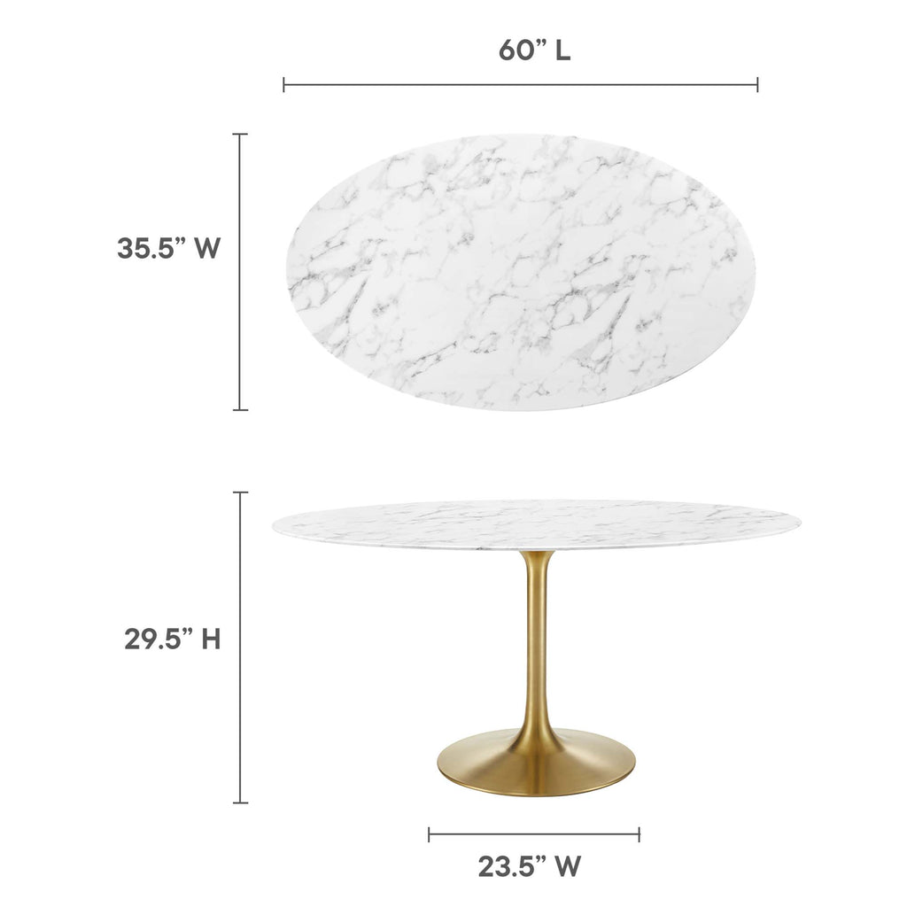 Lippa 60" Oval Faux Marble Dining Table - Gold White