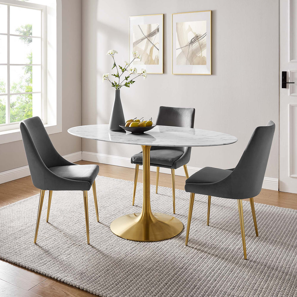 Lippa 60" Oval Faux Marble Dining Table - Gold White