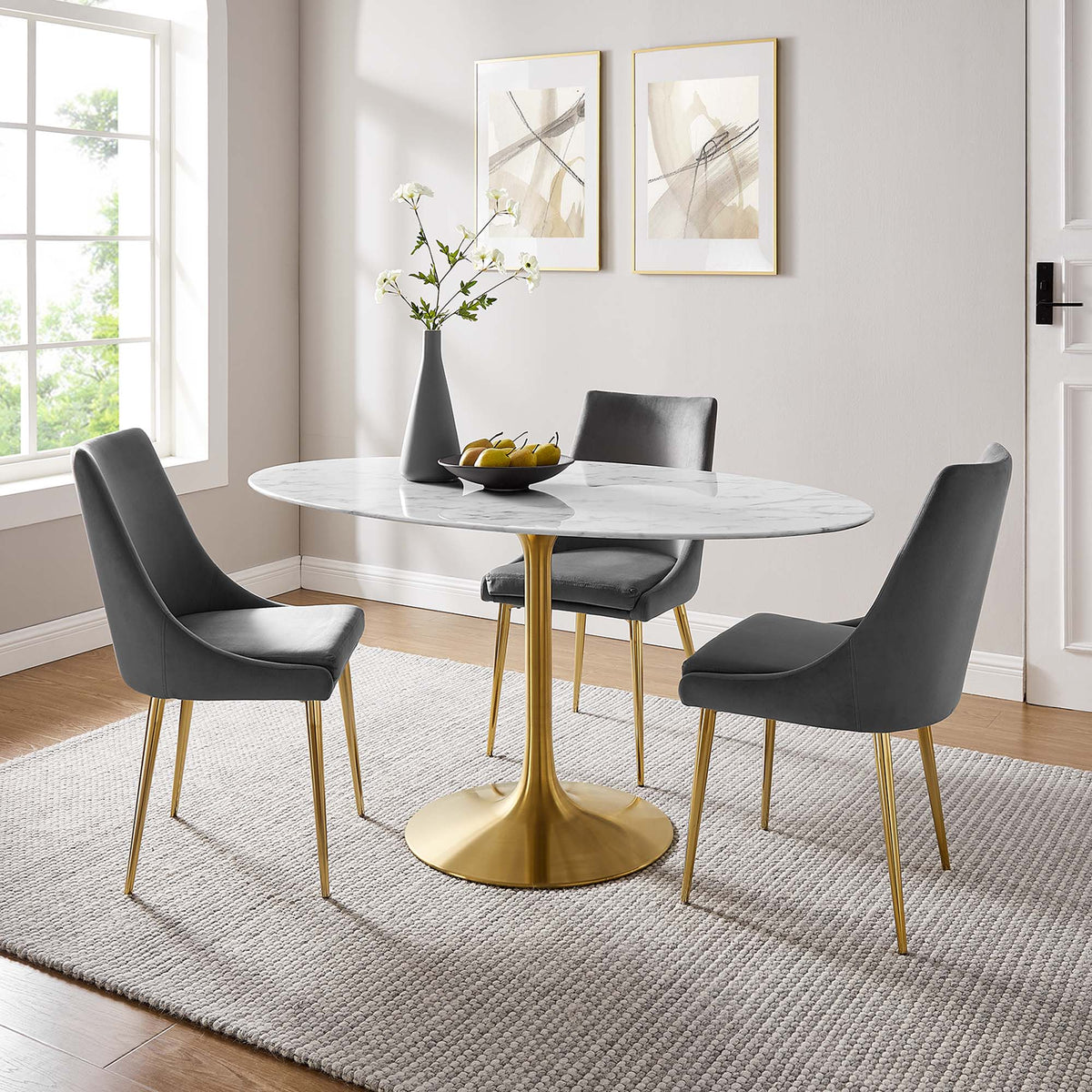 Lippa 60" Oval Faux Marble Dining Table - Gold White
