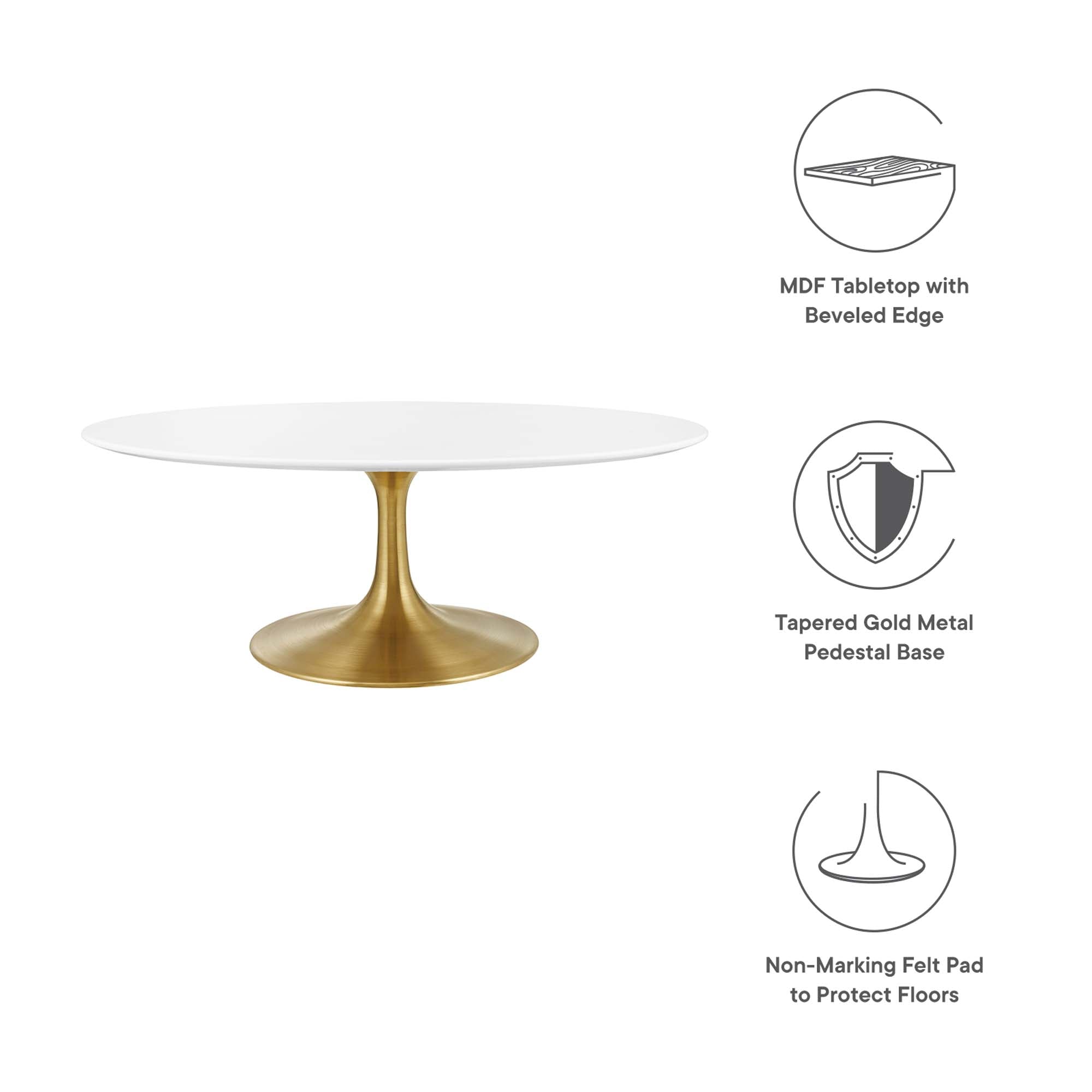Lippa 42" Oval Wood Coffee Table - Gold White