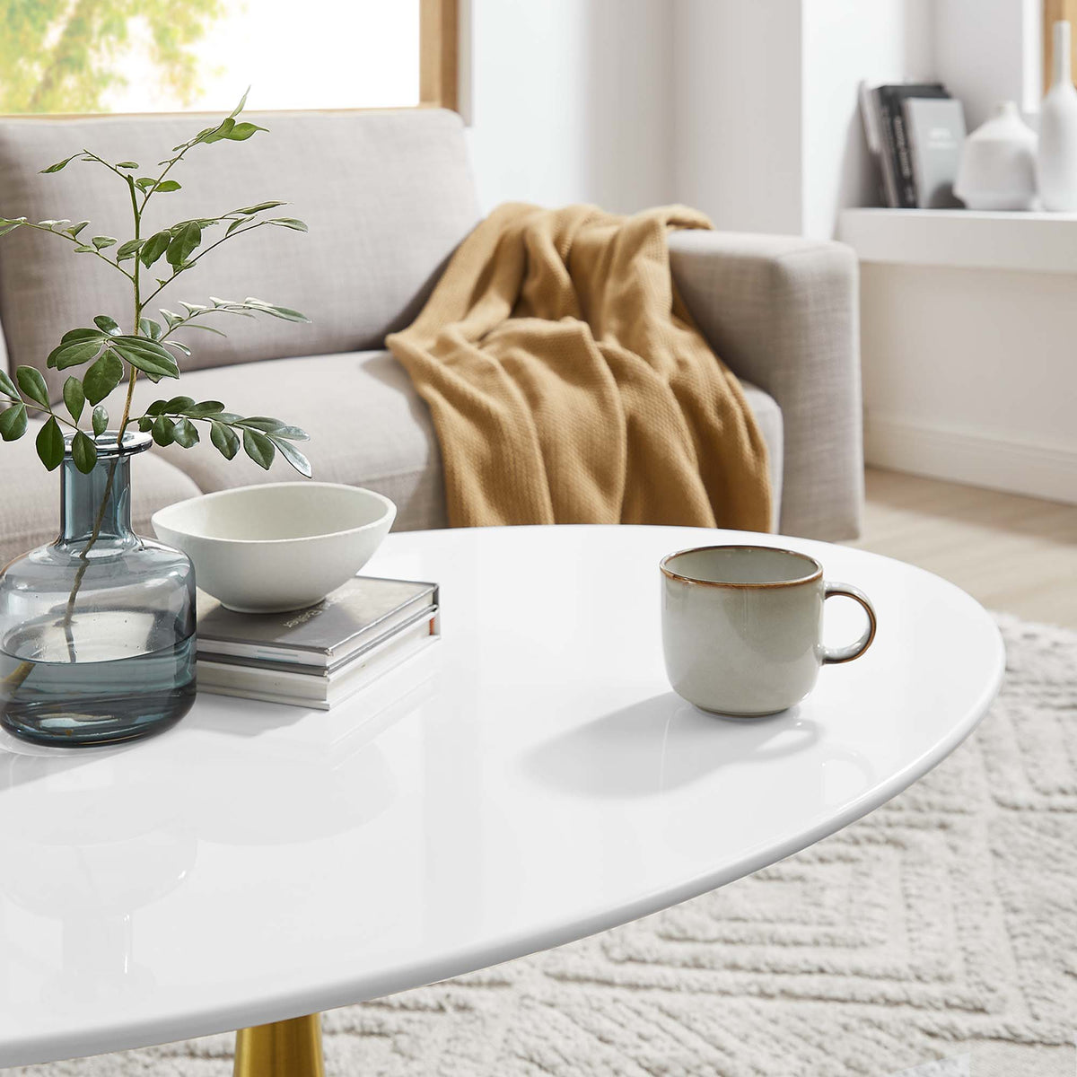 Lippa 42" Oval Wood Coffee Table - Gold White