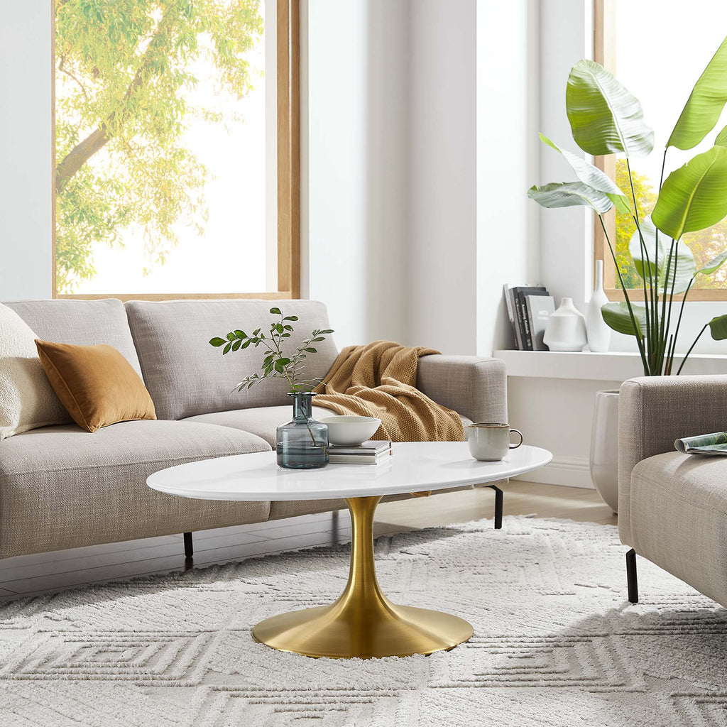 Lippa 42" Oval Wood Coffee Table - Gold White