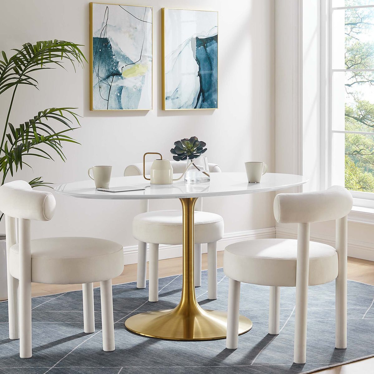 Lippa 60" Oval Wood Dining Table - Gold White