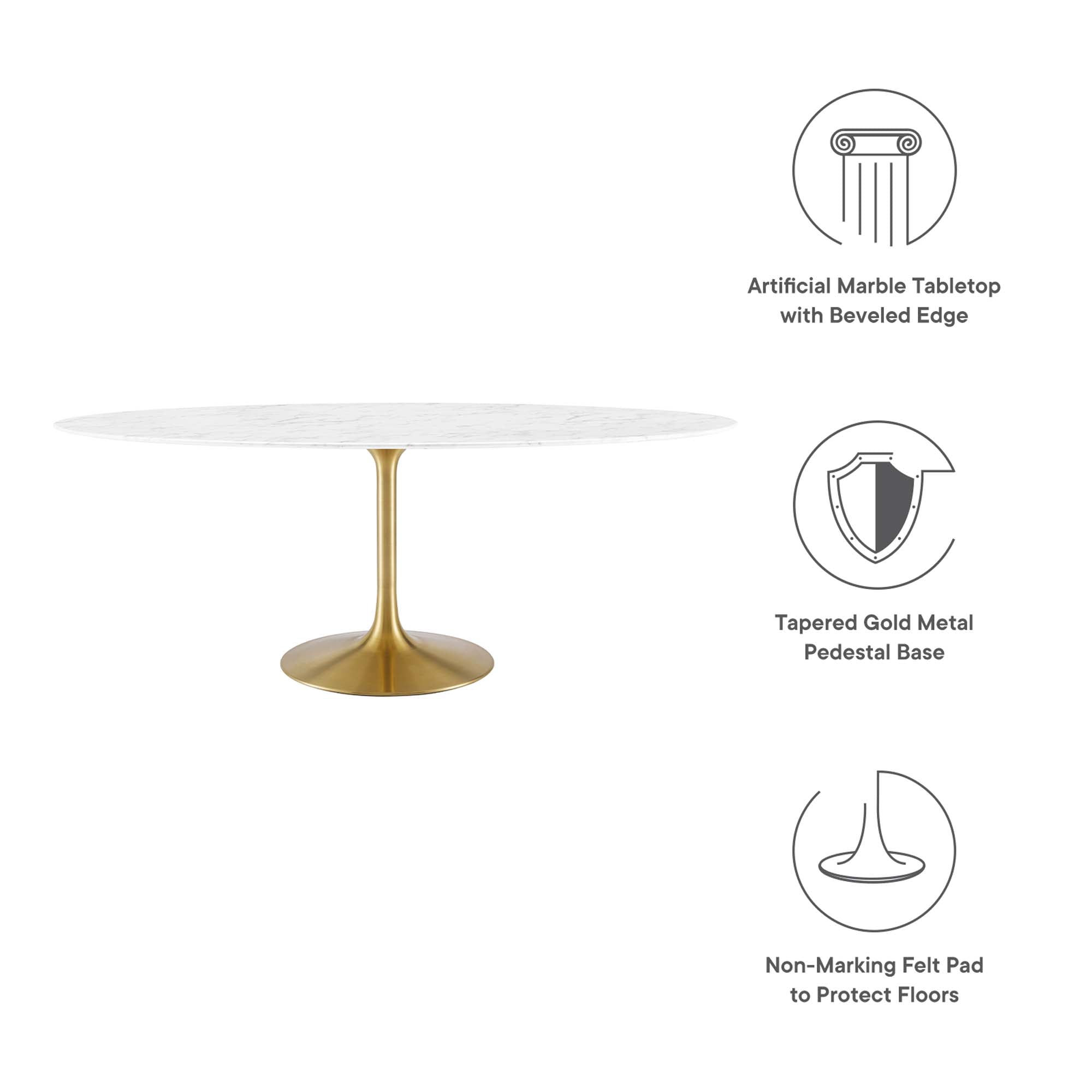 Lippa 78" Oval Faux Marble Dining Table - Gold White