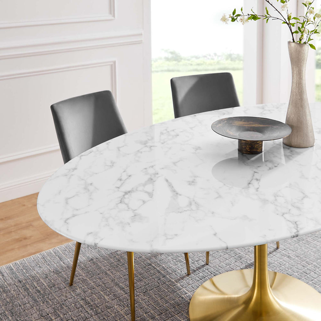 Lippa 78" Oval Faux Marble Dining Table - Gold White