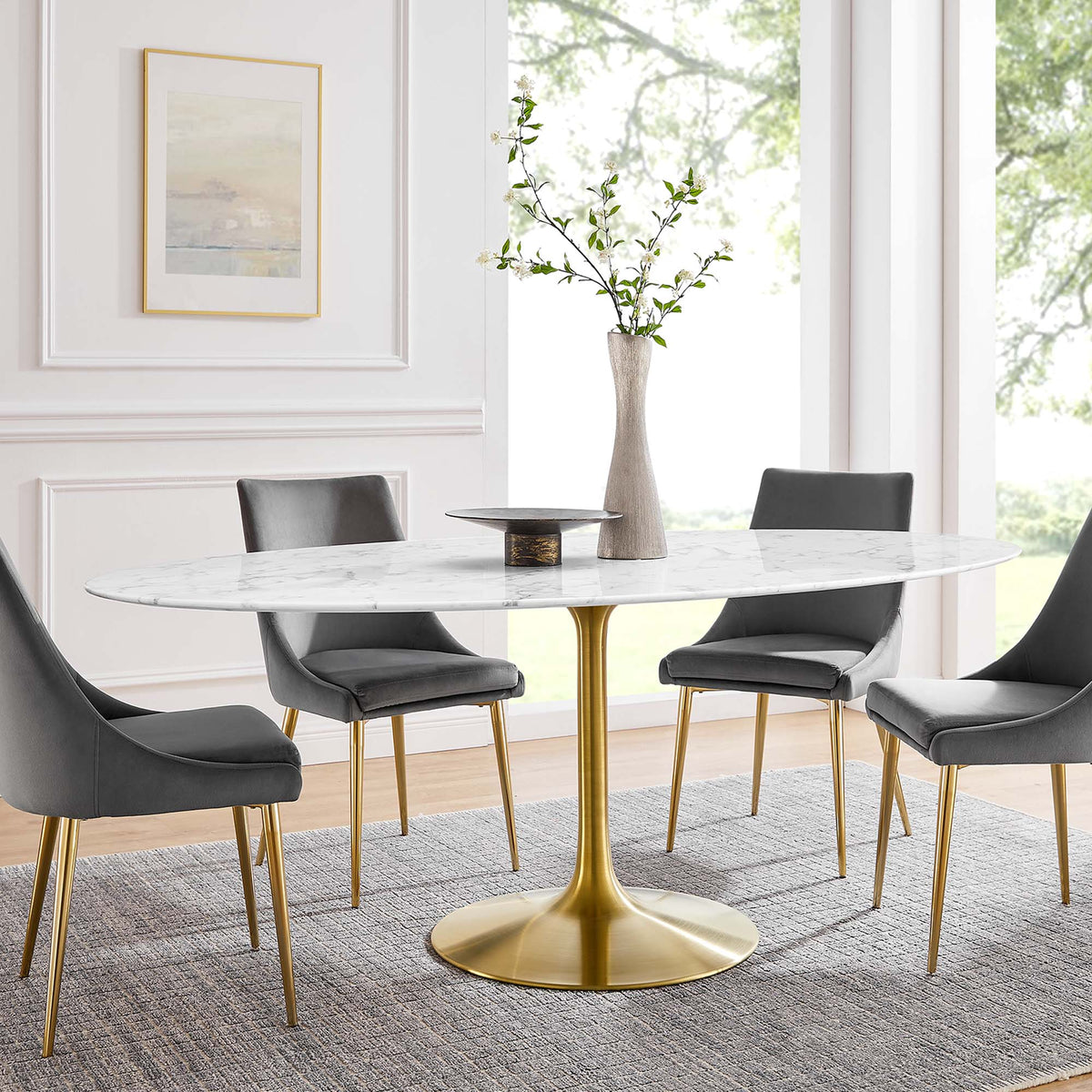 Lippa 78" Oval Faux Marble Dining Table - Gold White