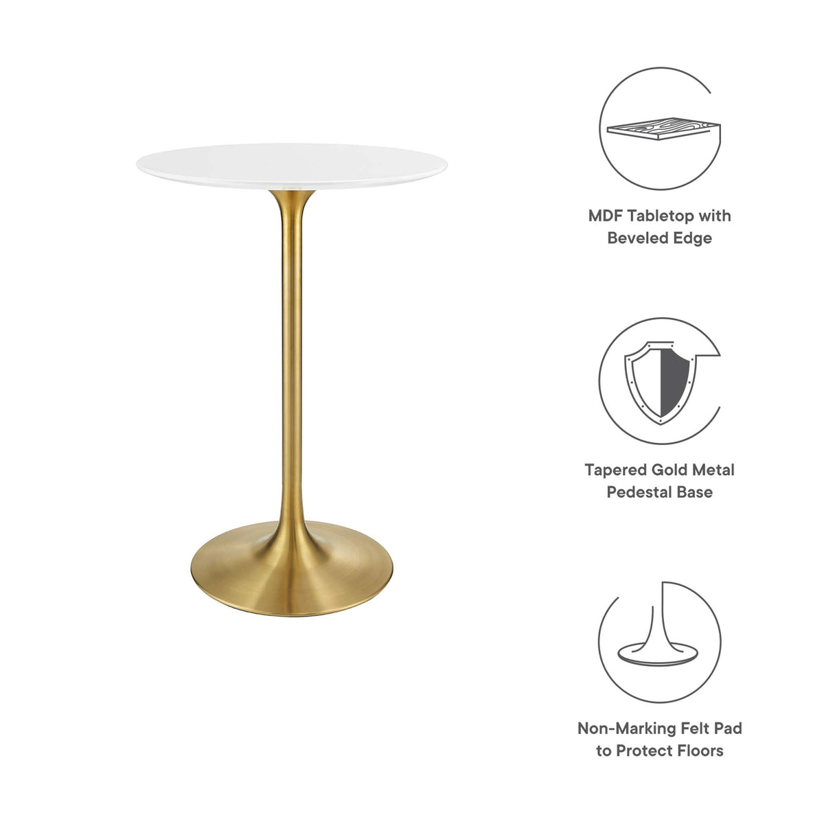 Lippa 28" Round Wood Bar Table - Gold White