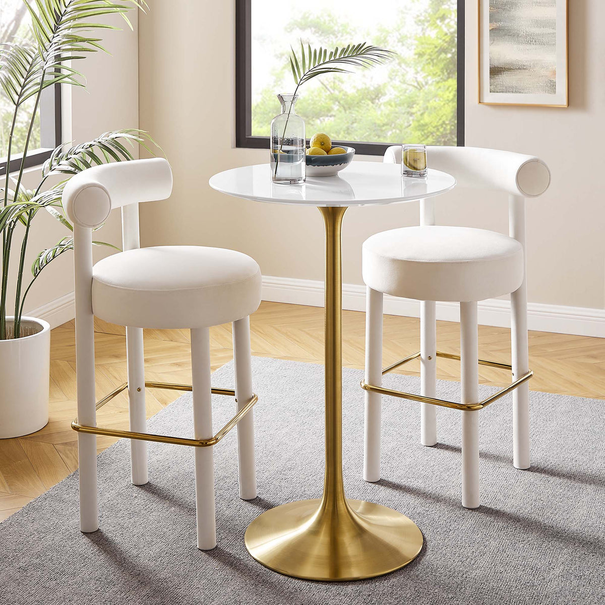 Lippa 28" Round Wood Bar Table - Gold White
