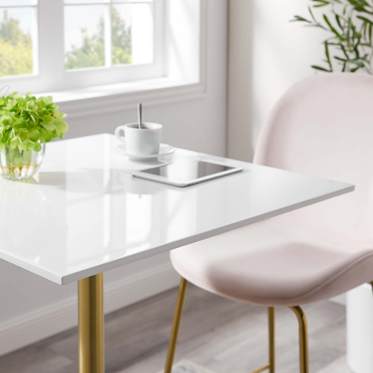 Lippa 28" Square Wood Bar Table - Gold White