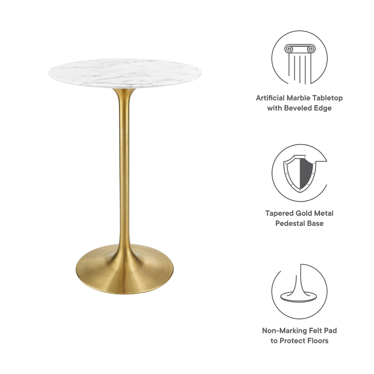 Lippa 28" Round Faux Marble Bar Table - Gold White