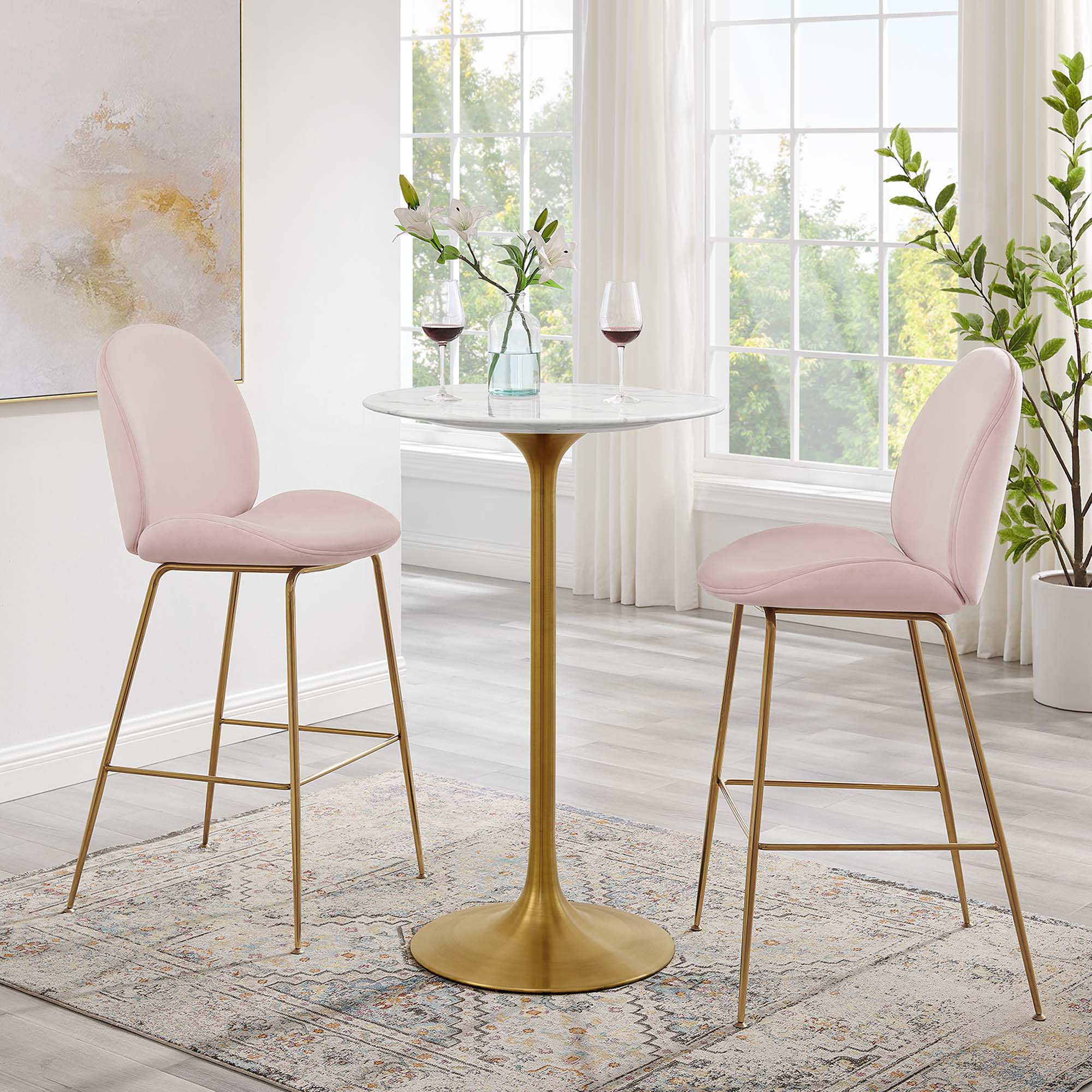 Lippa 28" Round Faux Marble Bar Table - Gold White