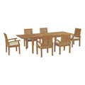 Marina 7 Piece Outdoor Patio Teak Dining Set - Natural White (EEI-3279-NAT-WHI-SET)