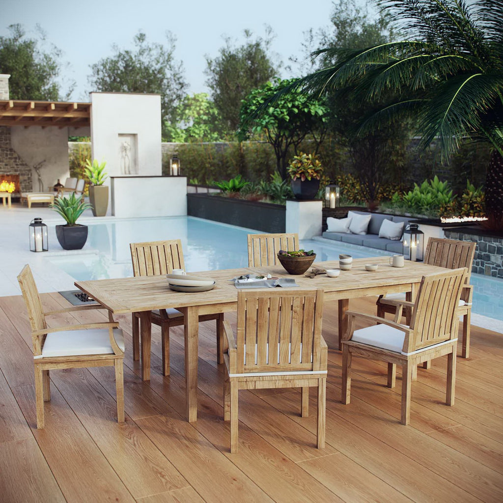 Marina 7 Piece Outdoor Patio Teak Dining Set - Natural White (EEI-3279-NAT-WHI-SET)