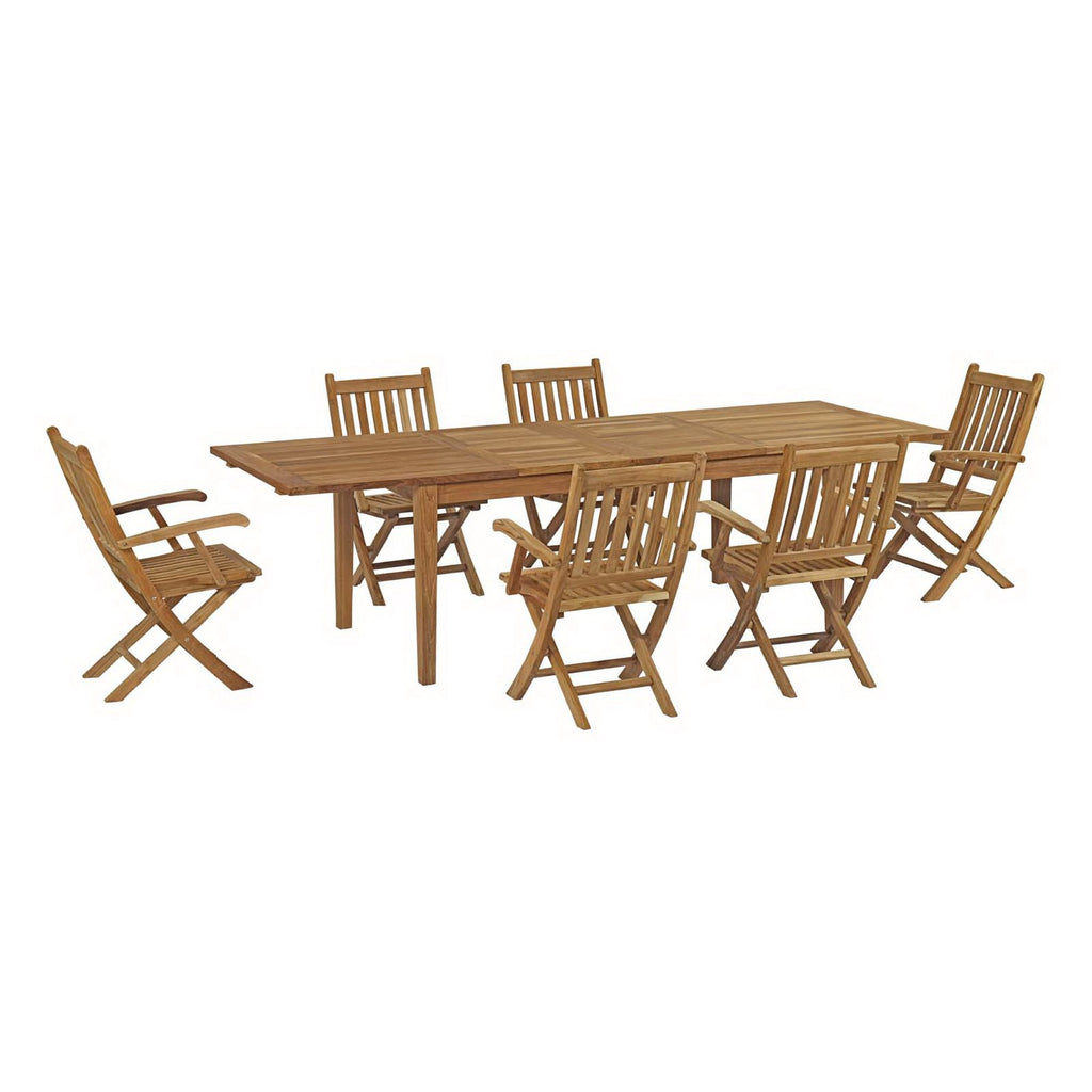 Marina 7 Piece Outdoor Patio Teak Dining Set - Natural (6 Armchairs, Table)