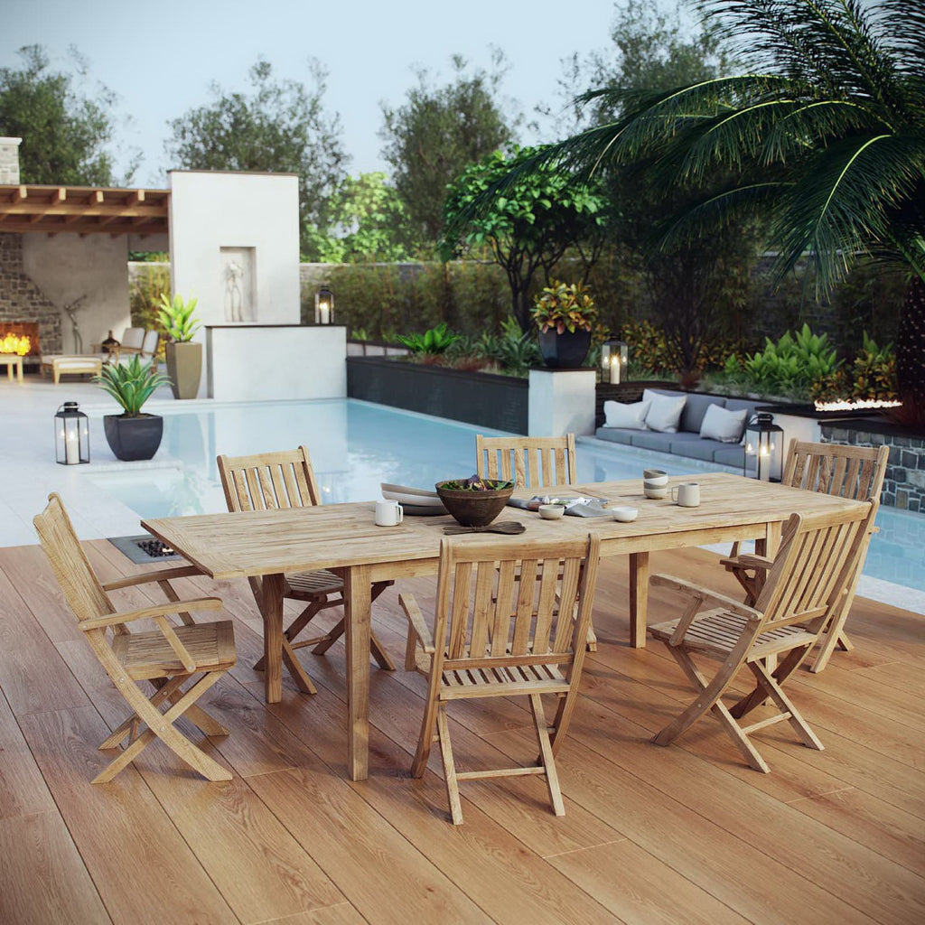 Marina 7 Piece Outdoor Patio Teak Dining Set - Natural (6 Armchairs, Table)