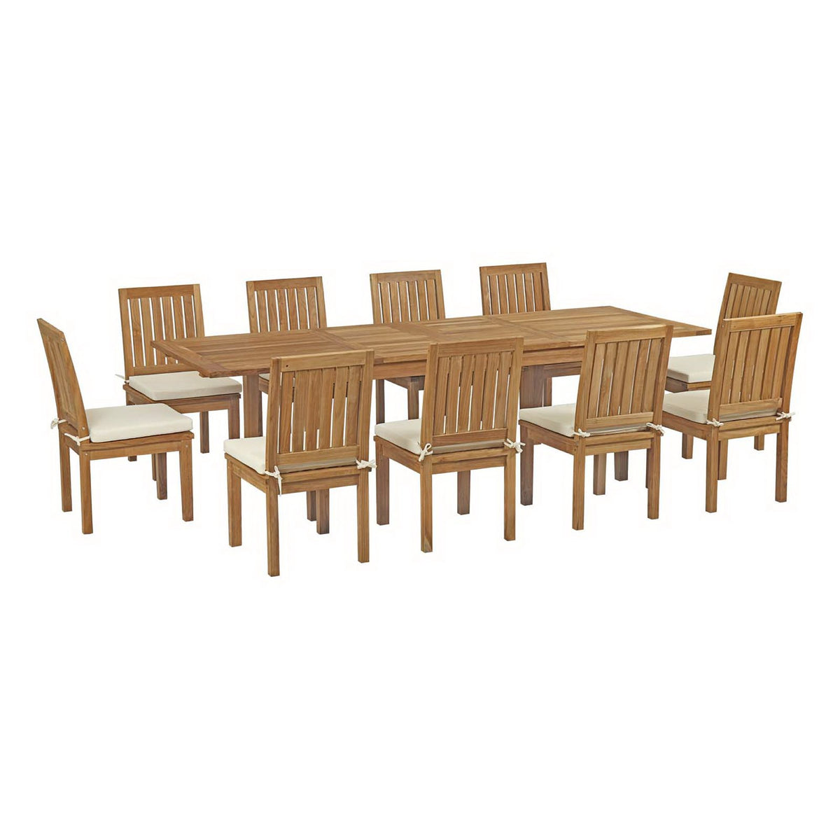 Marina 11 Piece Outdoor Patio Teak Dining Set - Natural White (10 Side Chairs, Table)