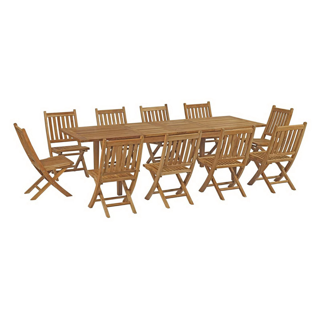 Marina 11 Piece Outdoor Patio Teak Dining Set - Natural (10 Side Chairs, Table)