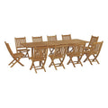 Marina 11 Piece Outdoor Patio Teak Dining Set - Natural (10 Side Chairs, Table)