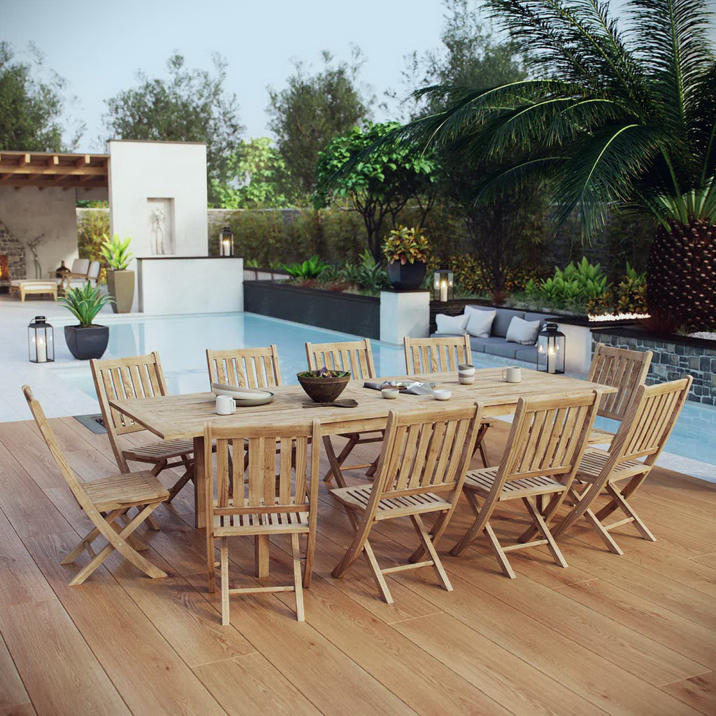 Marina 11 Piece Outdoor Patio Teak Dining Set - Natural (10 Side Chairs, Table)