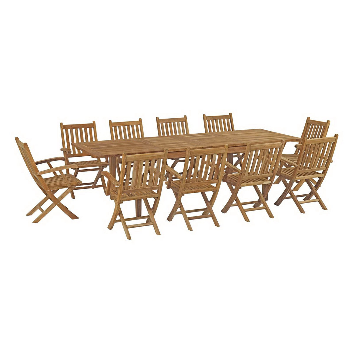 Marina 11 Piece Outdoor Patio Teak Dining Set - Natural (10 Armchairs, Table)