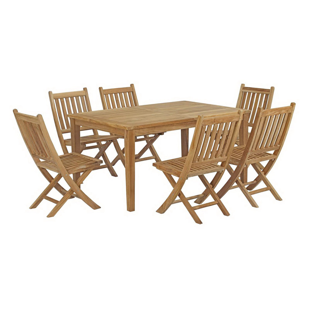 Marina 7 Piece Outdoor Patio Teak Dining Set - Natural (EEI-3290-NAT-SET)