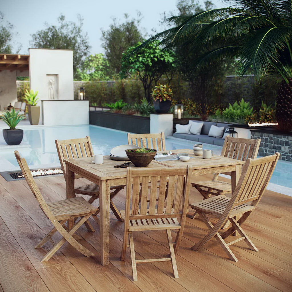 Marina 7 Piece Outdoor Patio Teak Dining Set - Natural (EEI-3290-NAT-SET)