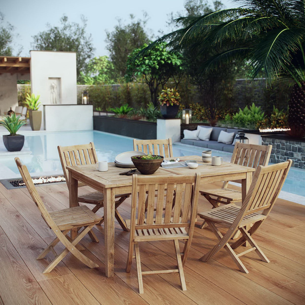 Marina 7 Piece Outdoor Patio Teak Dining Set - Natural (EEI-3290-NAT-SET)