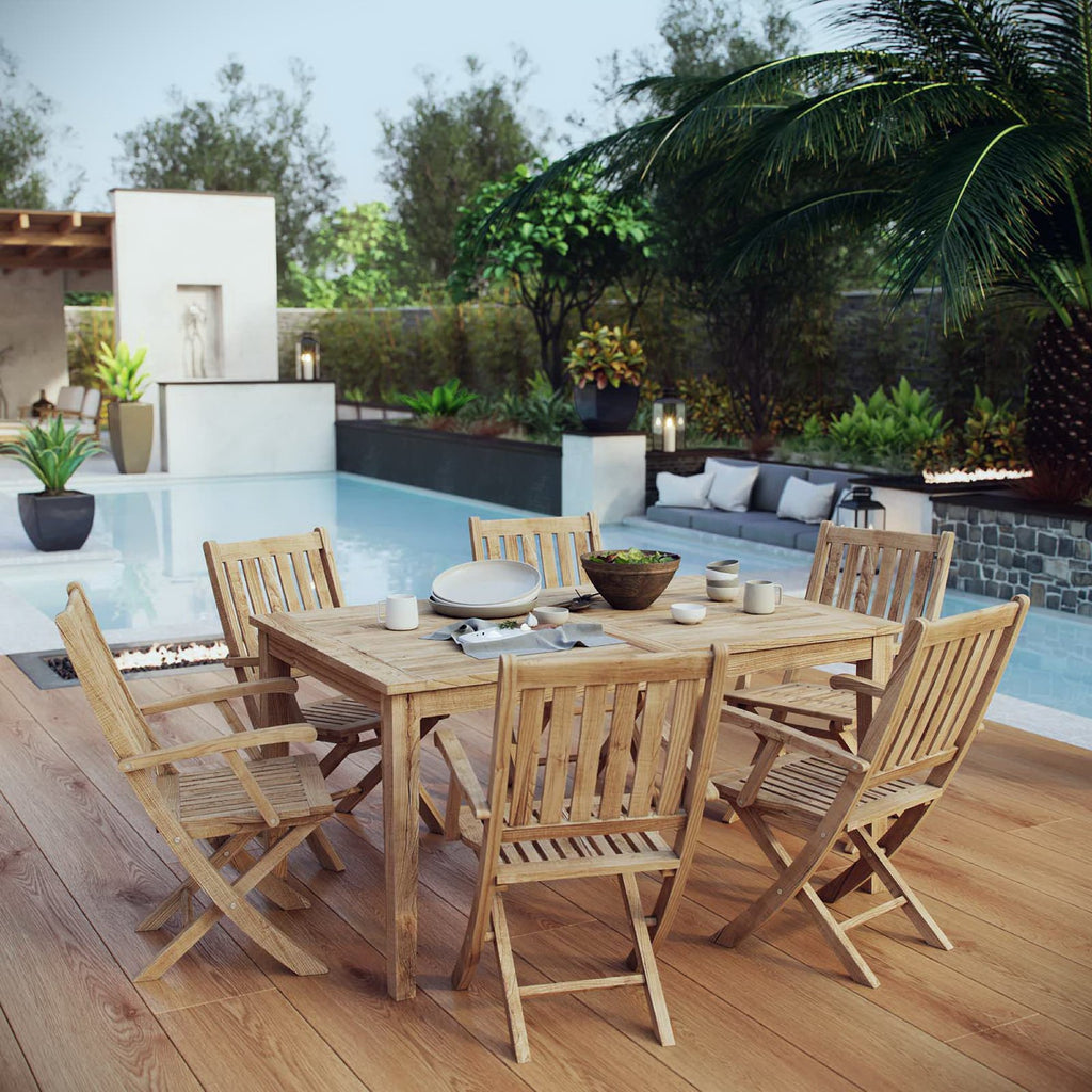 Marina 7 Piece Outdoor Patio Teak Dining Set - Natural (EEI-3291-NAT-SET)