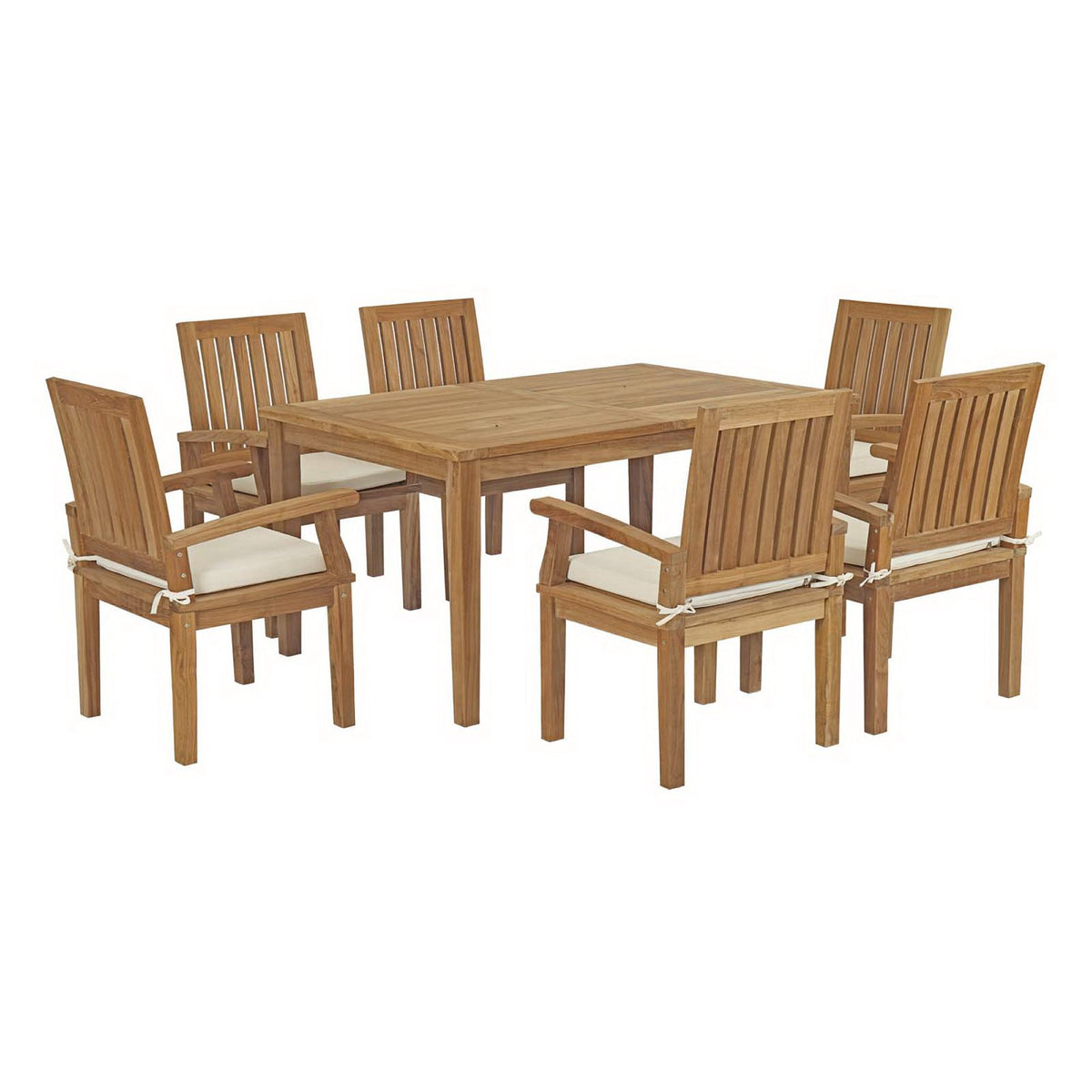 Marina 7 Piece Outdoor Patio Teak Dining Set - Natural White (EEI-3292-NAT-WHI-SET)