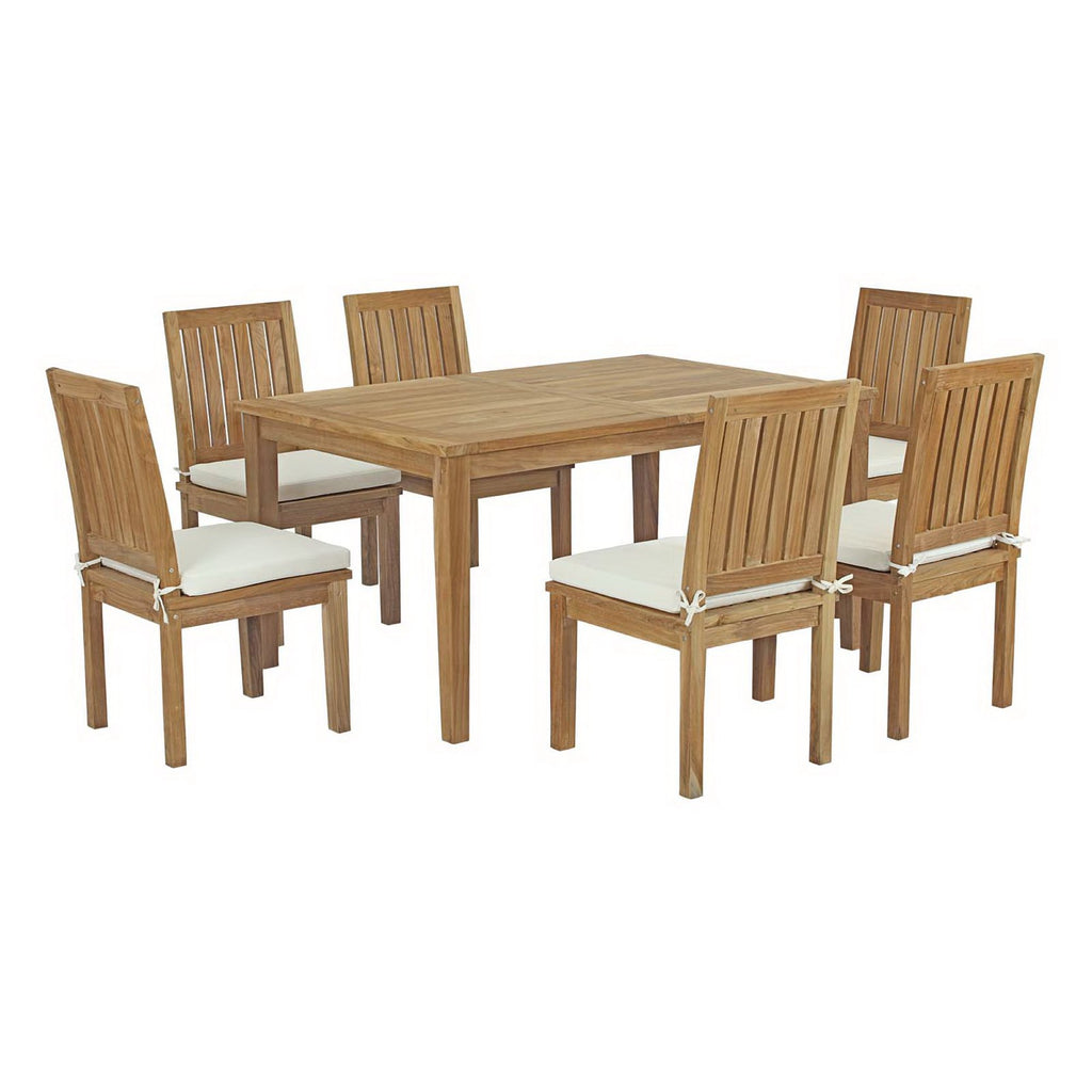 Marina 7 Piece Outdoor Patio Teak Dining Set - Natural White (EEI-3293-NAT-WHI-SET)