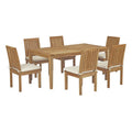 Marina 7 Piece Outdoor Patio Teak Dining Set - Natural White (EEI-3294-NAT-WHI-SET)