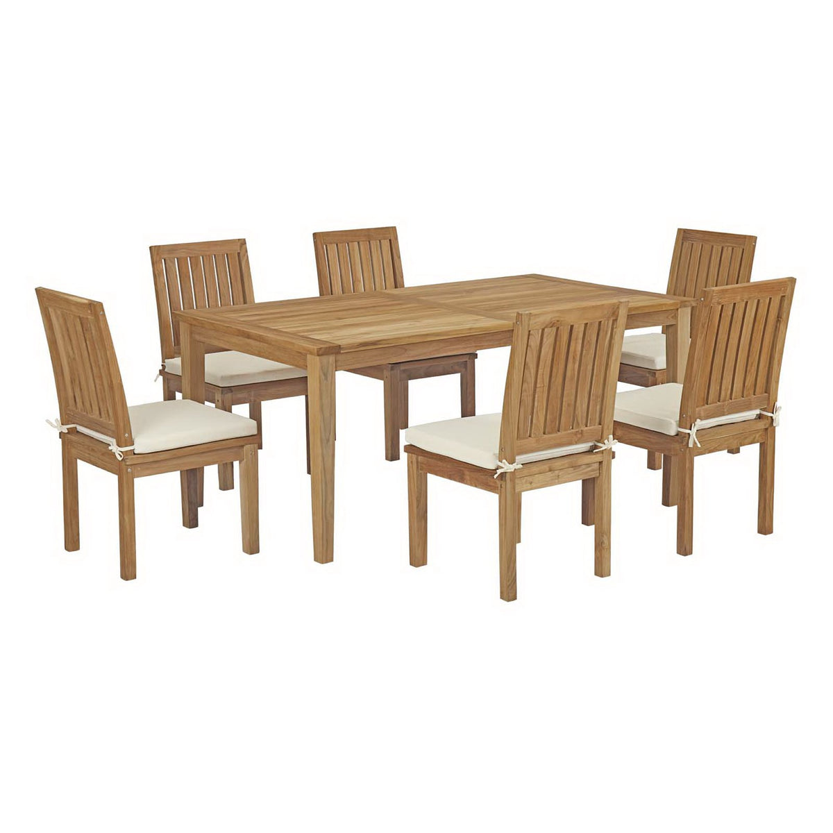 Marina 7 Piece Outdoor Patio Teak Dining Set - Natural White (EEI-3294-NAT-WHI-SET)
