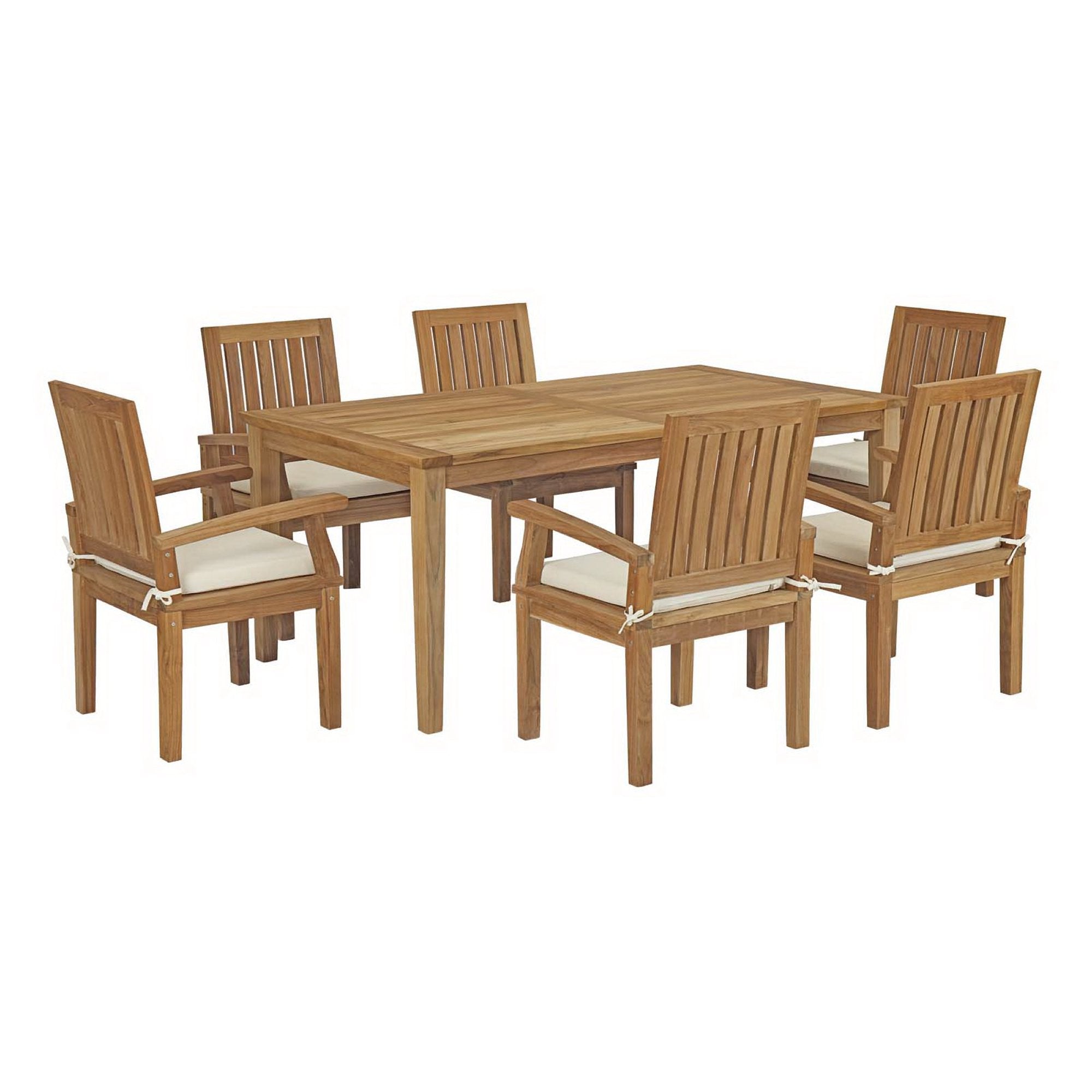 Marina 7 Piece Outdoor Patio Teak Dining Set - Natural White (EEI-3295-NAT-WHI-SET)