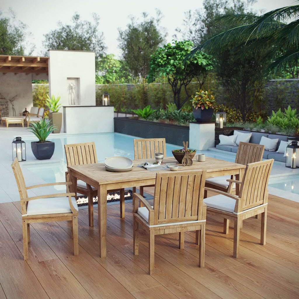 Marina 7 Piece Outdoor Patio Teak Dining Set - Natural White (EEI-3295-NAT-WHI-SET)