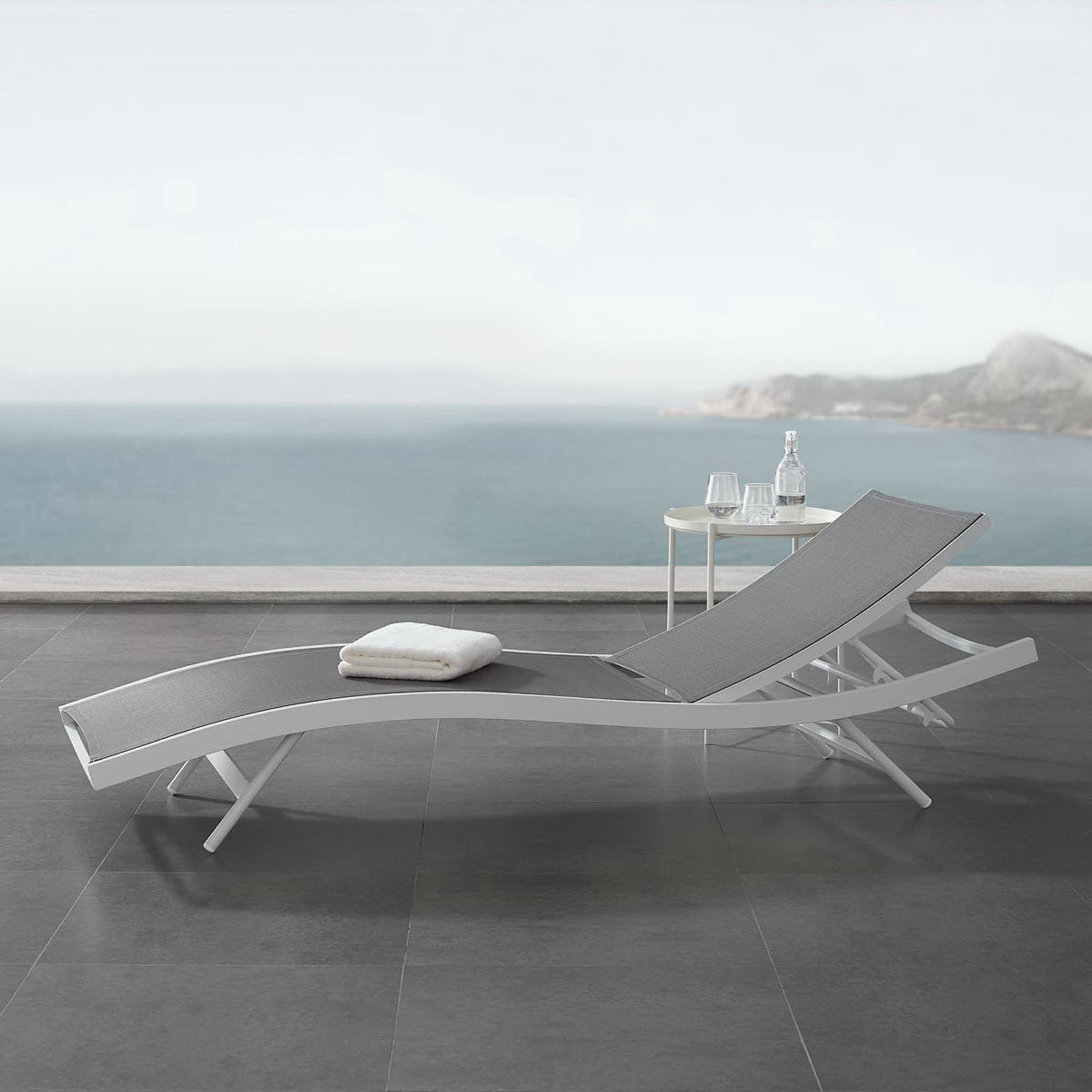 Glimpse Outdoor Patio Mesh Chaise Lounge Chair - White Gray