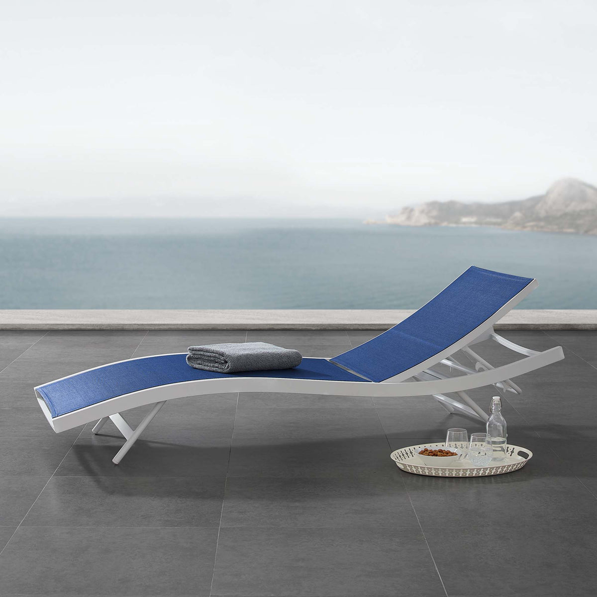 Glimpse Outdoor Patio Mesh Chaise Lounge Chair - White Navy