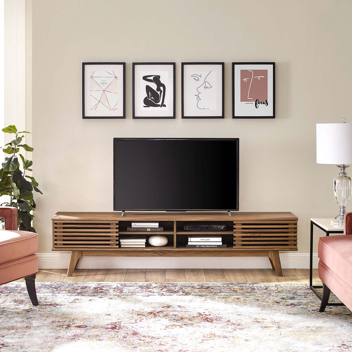 Render 70" Entertainment Center TV Stand - Walnut Walnut