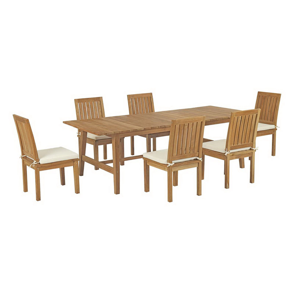 Marina 7 Piece Outdoor Patio Teak Dining Set - Natural White (Table, 6 Side Chairs)