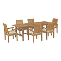 Marina 7 Piece Outdoor Patio Teak Dining Set - Natural White (Table, 6 Armchairs)
