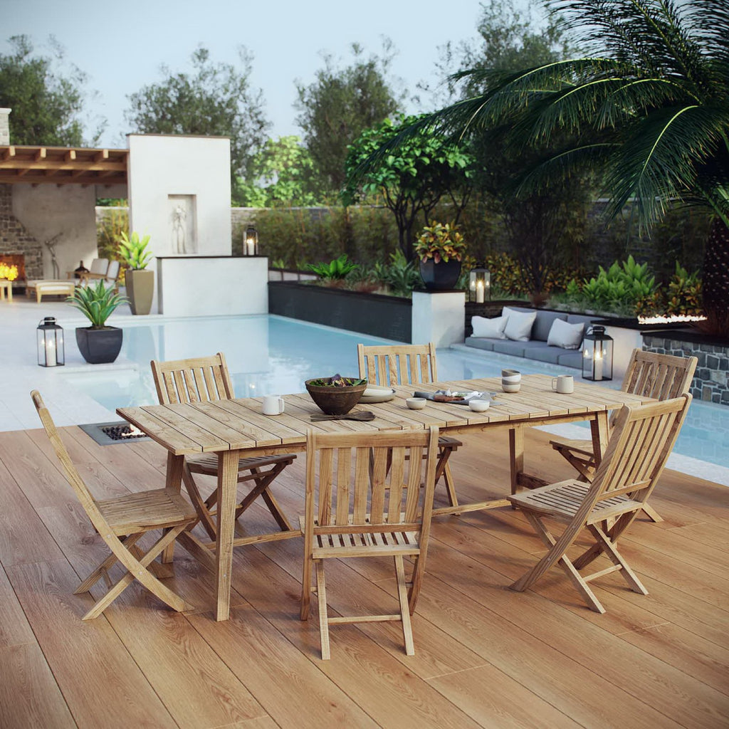 Marina 7 Piece Outdoor Patio Teak Dining Set - Natural (EEI-3309-NAT-SET)
