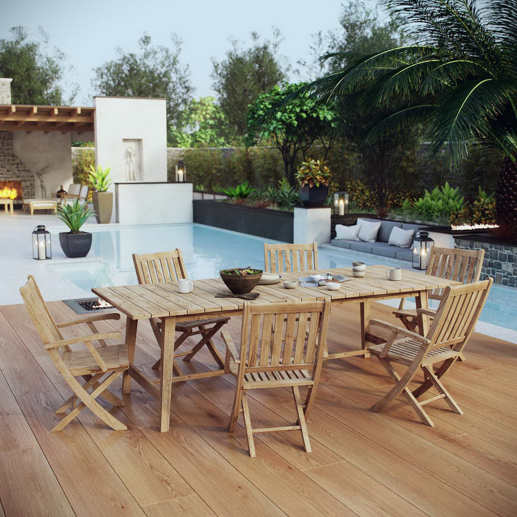 Marina 7 Piece Outdoor Patio Teak Dining Set - Natural (EEI-3310-NAT-SET)