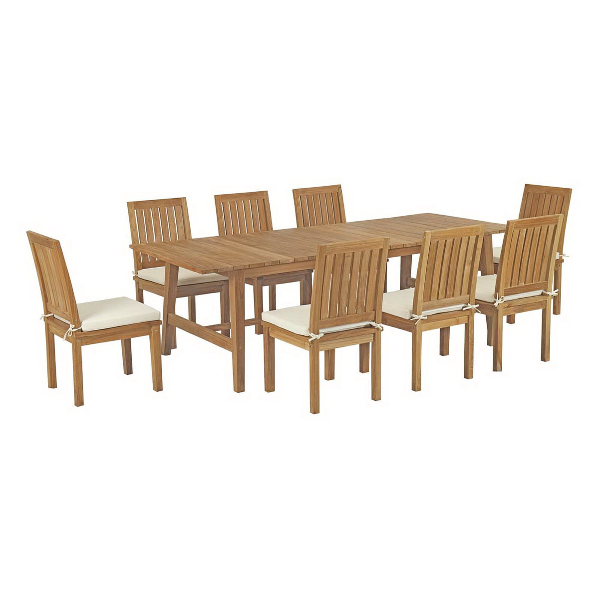 Marina 9 Piece Outdoor Patio Teak Dining Set - Natural White (Table, 8 Side Chairs)