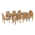 Marina 9 Piece Outdoor Patio Teak Dining Set - Natural White (Table, 8 Armchairs)