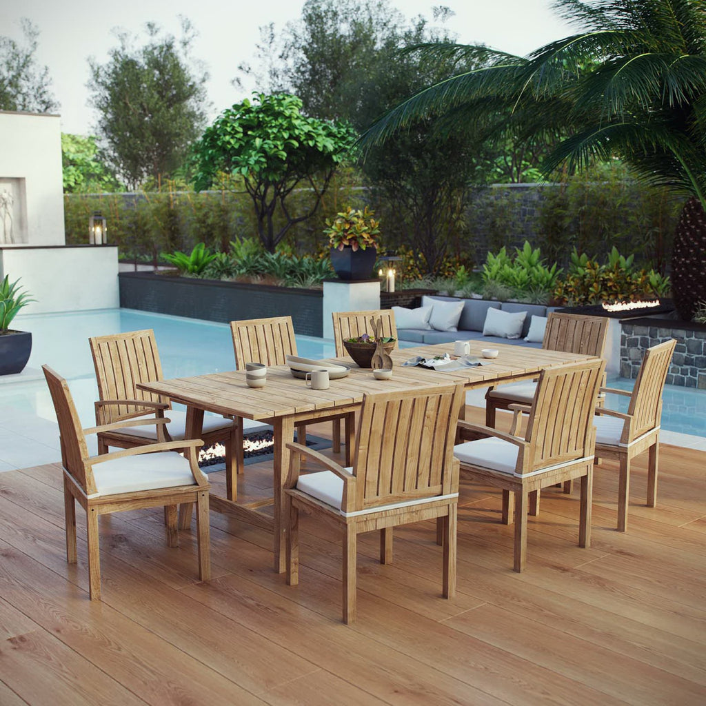 Marina 9 Piece Outdoor Patio Teak Dining Set - Natural White (Table, 8 Armchairs)