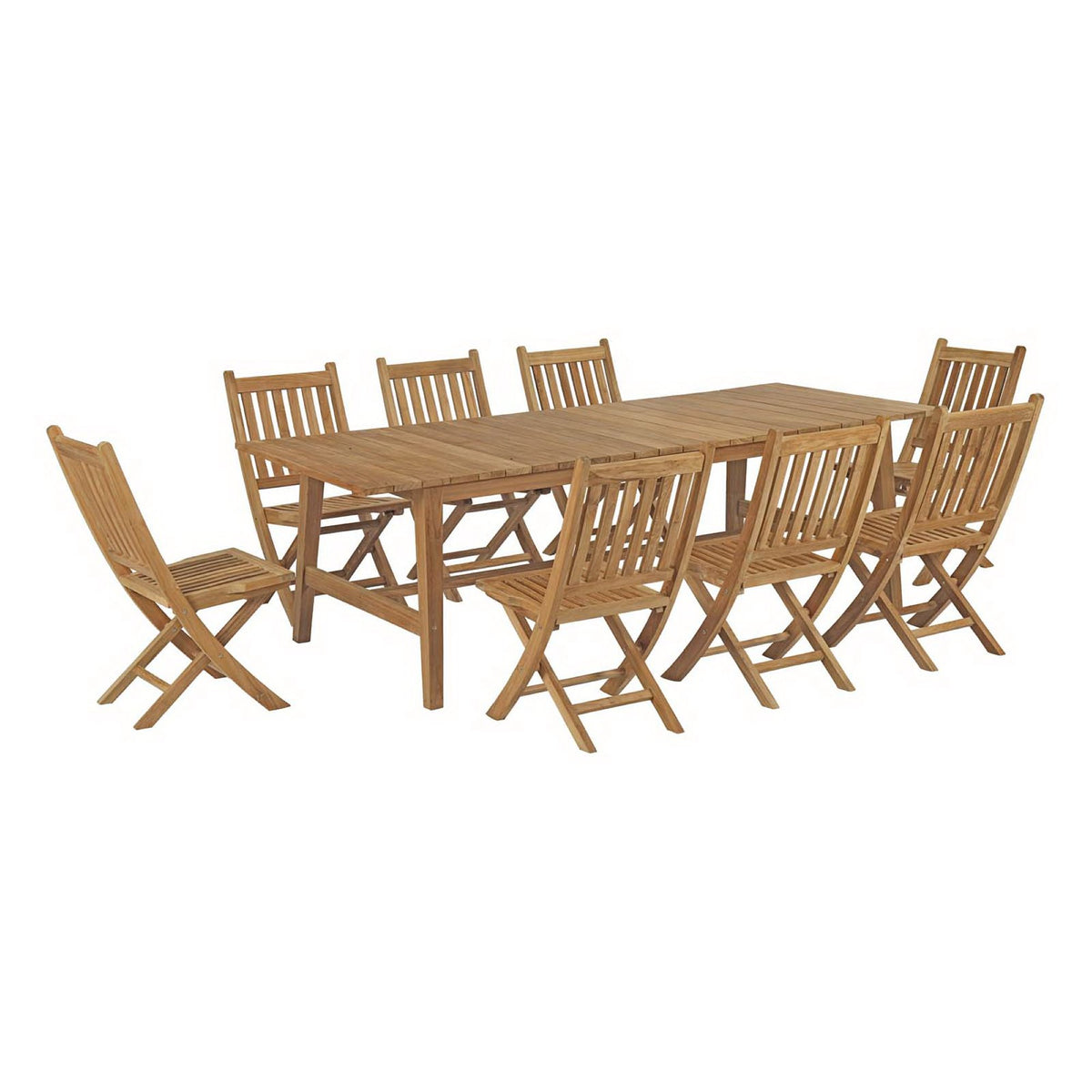 Marina 9 Piece Outdoor Patio Teak Dining Set - Natural (EEI-3313-NAT-SET)