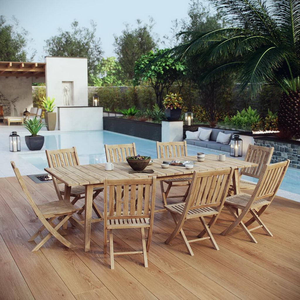Marina 9 Piece Outdoor Patio Teak Dining Set - Natural (EEI-3313-NAT-SET)