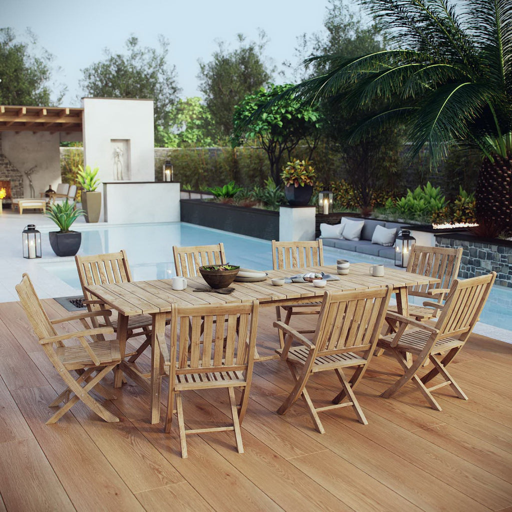 Marina 9 Piece Outdoor Patio Teak Dining Set - Natural (EEI-3314-NAT-SET)