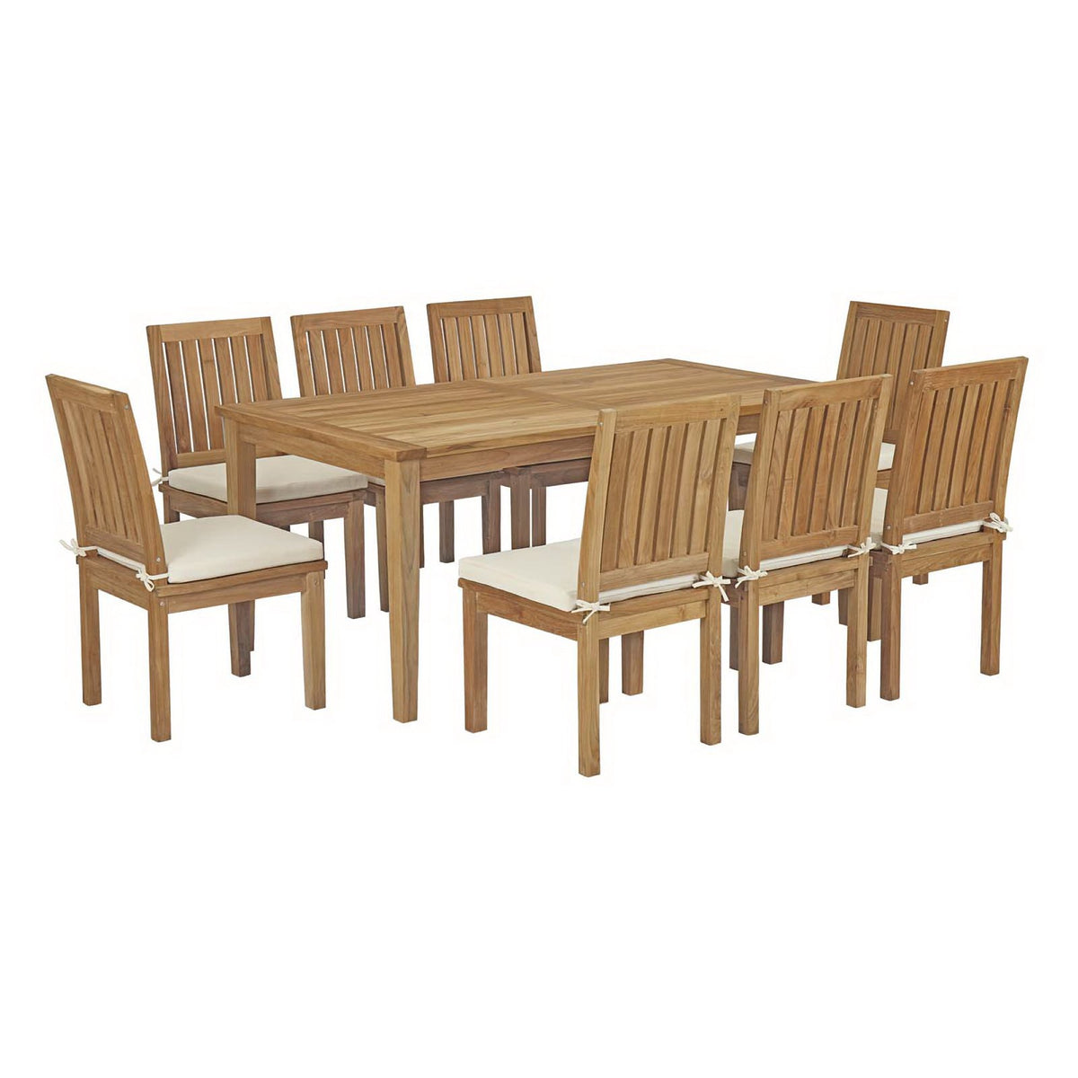 Marina 9 Piece Outdoor Patio Teak Dining Set - Natural White (8 Side Chairs, Table)